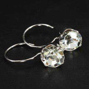 925 Sterling Silver DESIGNER Rhinestone Hook Dangle Drop Earrings